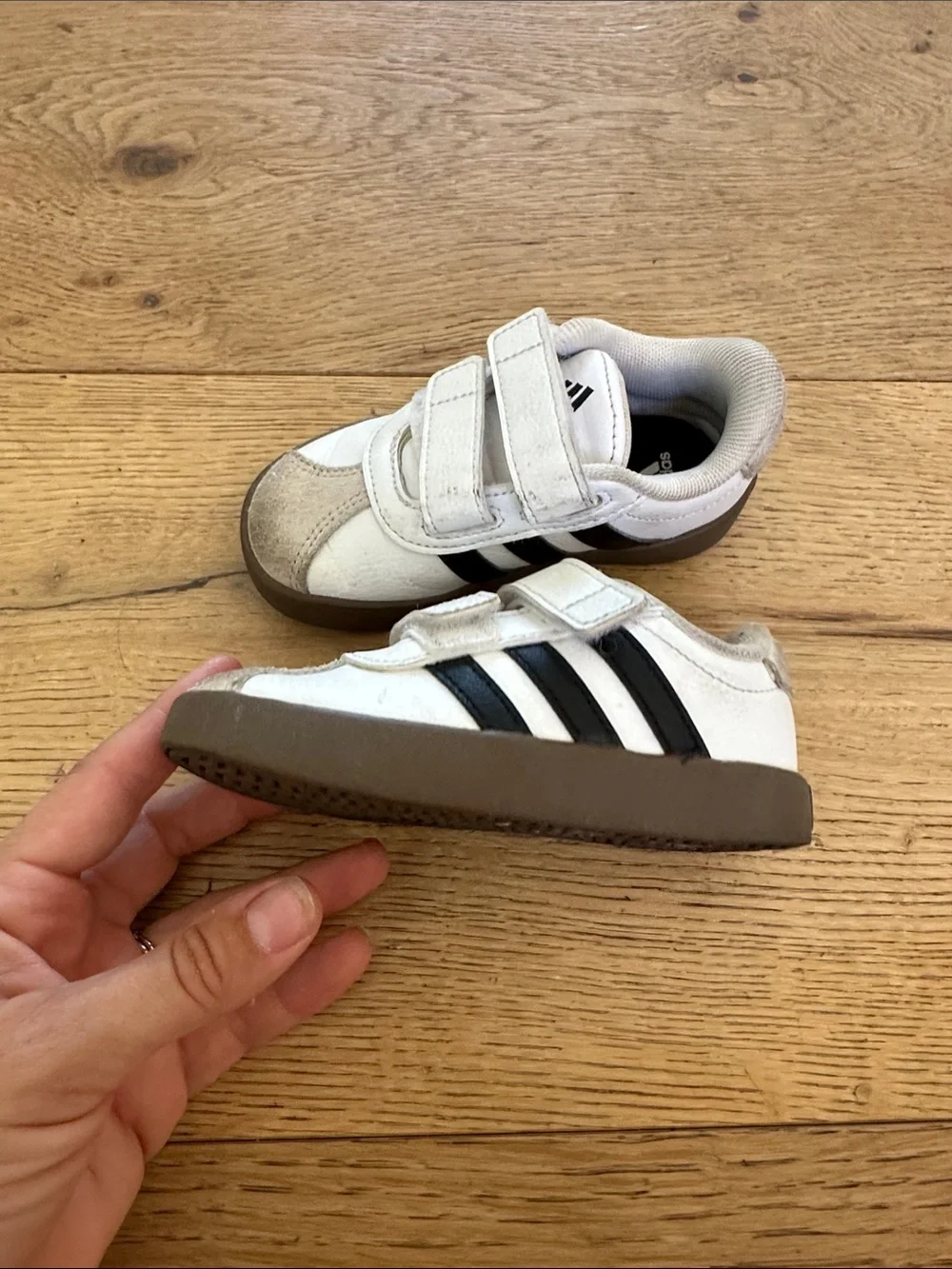 Adidas Kids White and Black Velcro Sneakers toddler 7